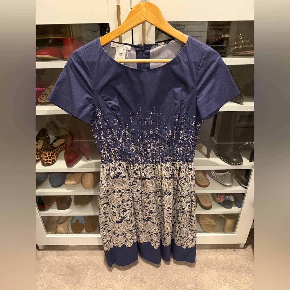 Oscar de la Renta Midnight Blue Dress with Ivory